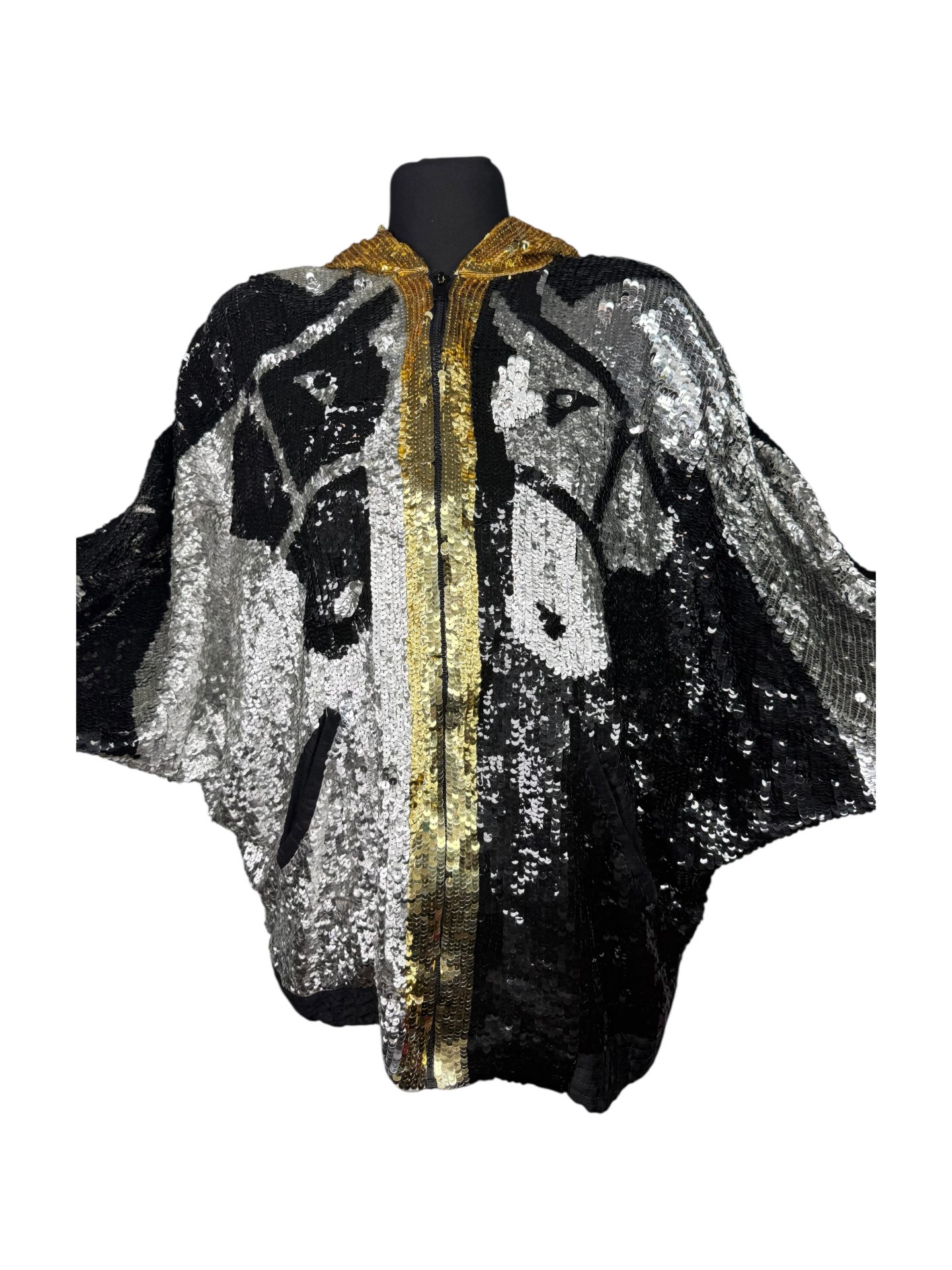 Modi Sequin Horse Print Batwing Hooded Bomber Jacket - Image 3