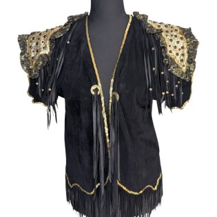 Black & Gold Suede Fringe Waistcoat