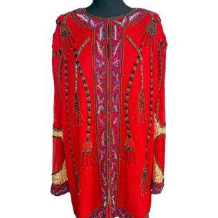 1990s Essence Red Beaded & Sequin Jacket