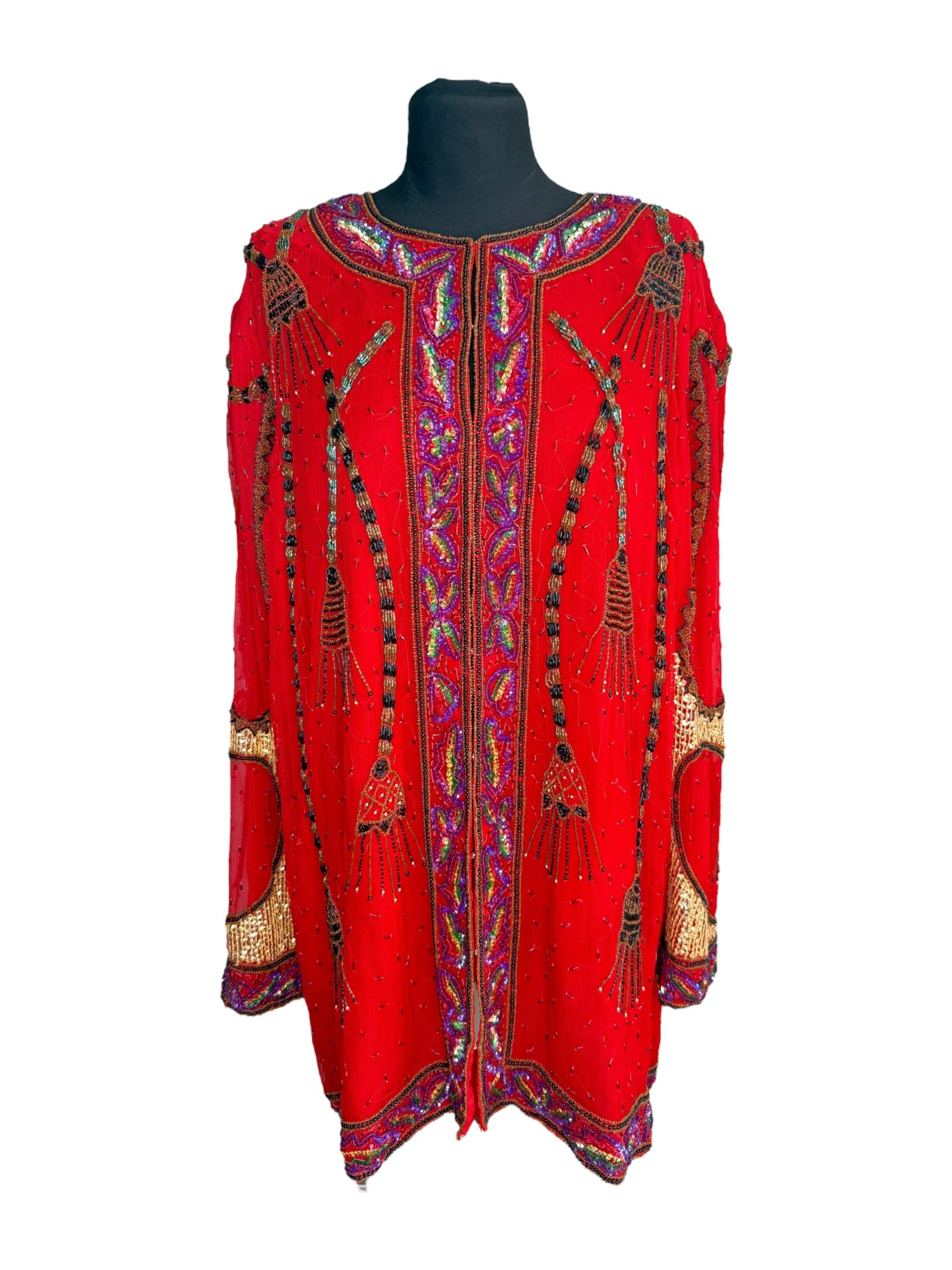 1990s Essence Red Beaded & Sequin Jacket