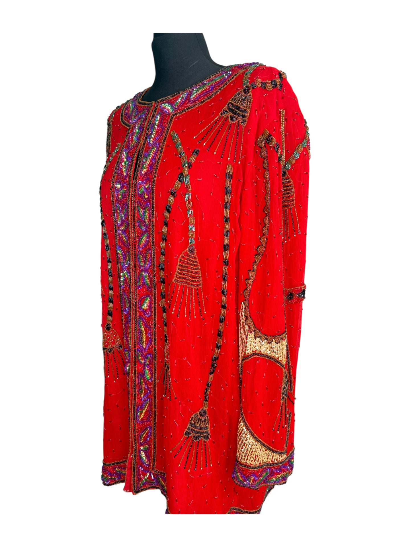 1990s Essence Red Beaded & Sequin Jacket - Image 2