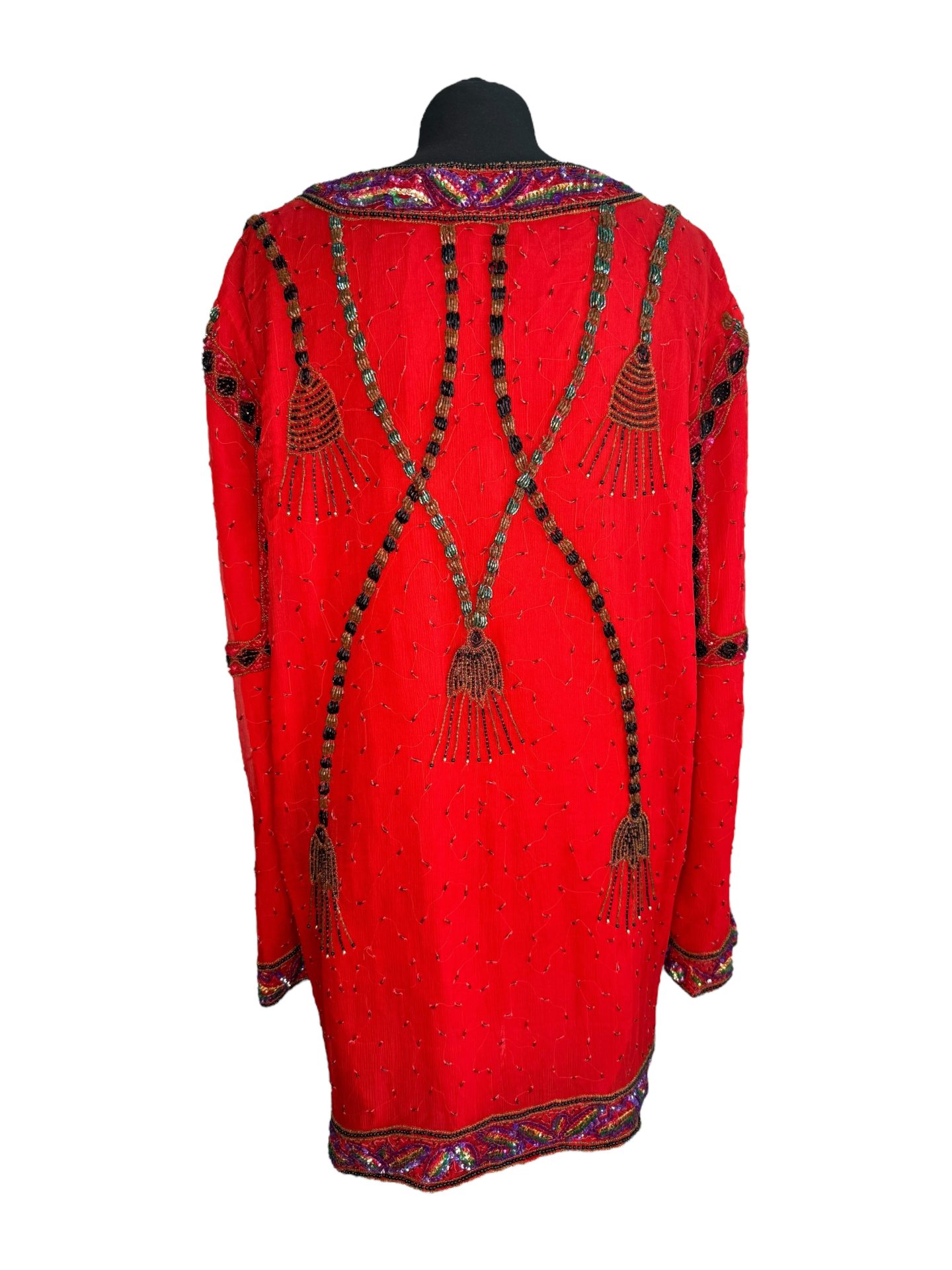 1990s Essence Red Beaded & Sequin Jacket - Image 3