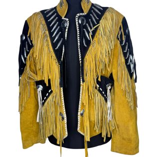 Genuine Leather Mustard & Black Western Fringe Jacket