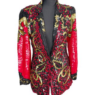LinzAs Red Black & Gold Sequin Trophy Blazer