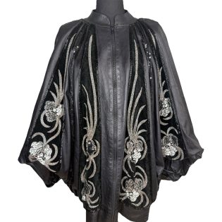Razzle Dazzle Leather & Sequin Batwing Jacket