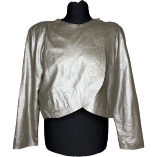 Gold Vintage Leather Cross Over Cropped Jacket