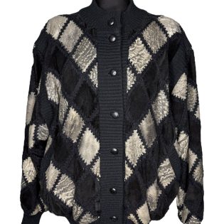 Black & Gold Leather Patchwork Cardigan Jacket