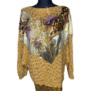 Leopard Print & Lame Batwing Patchwork Sequin Jumper Dress