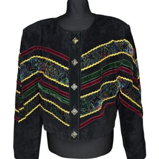 Dino’z Velvet Abstract Chevron Design Suede Jacket