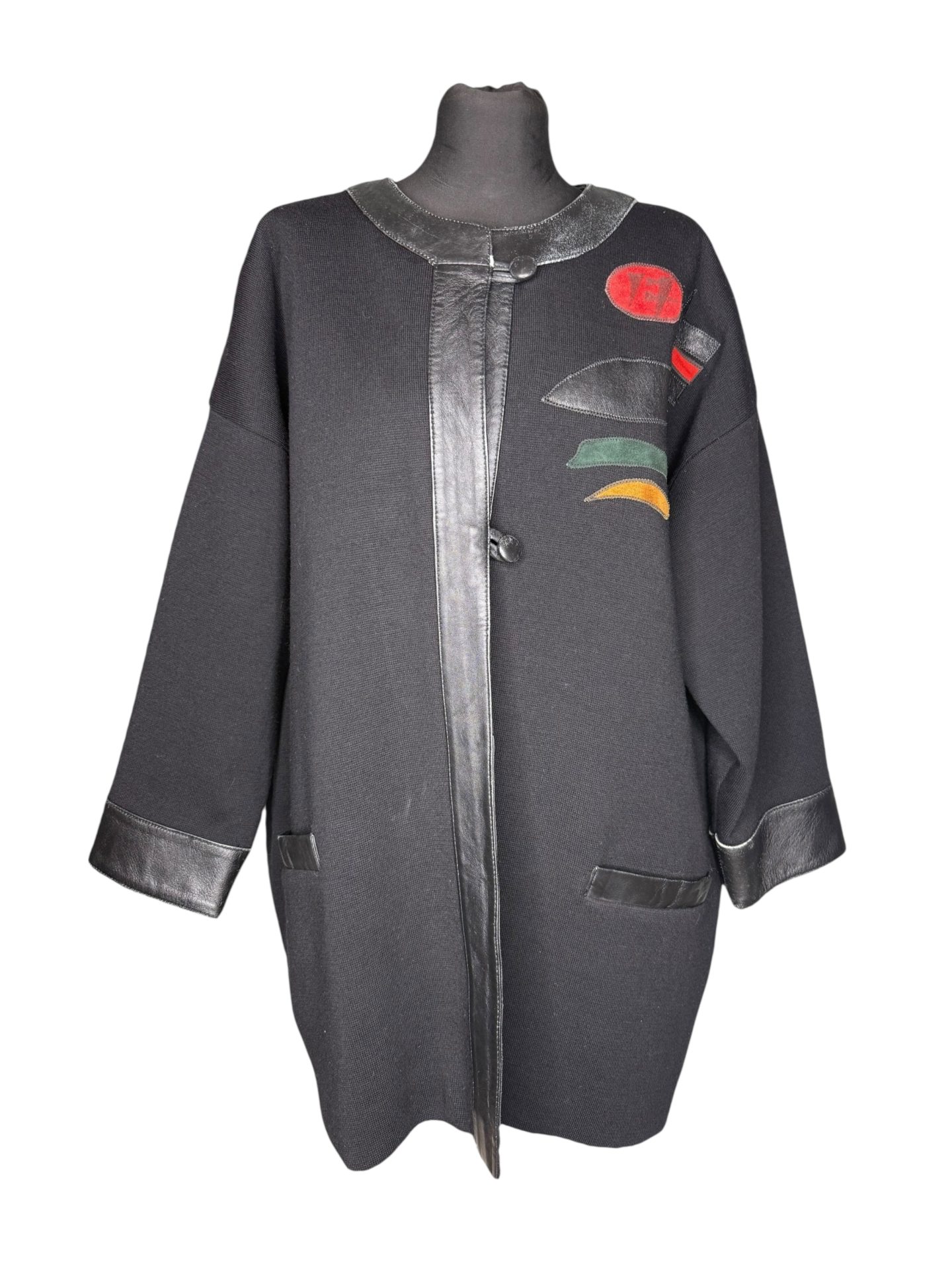 1980s Joan Miro Leather & Wool Patchwork Abstract Vintage Jacket - Image 2