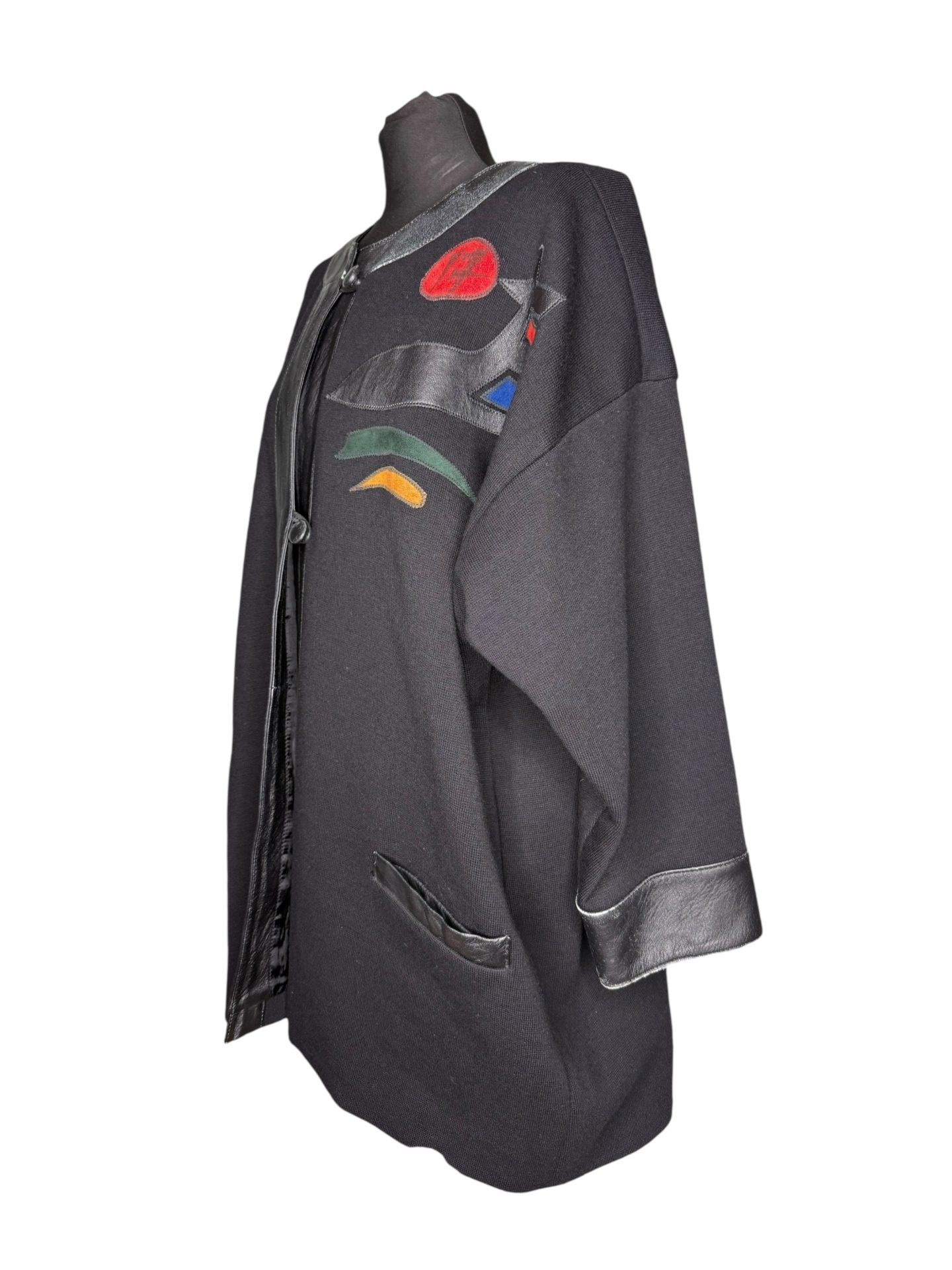 1980s Joan Miro Leather & Wool Patchwork Abstract Vintage Jacket - Image 3