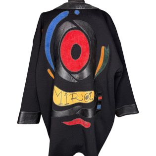 1980s Joan Miro Leather & Wool Patchwork Abstract Vintage Jacket