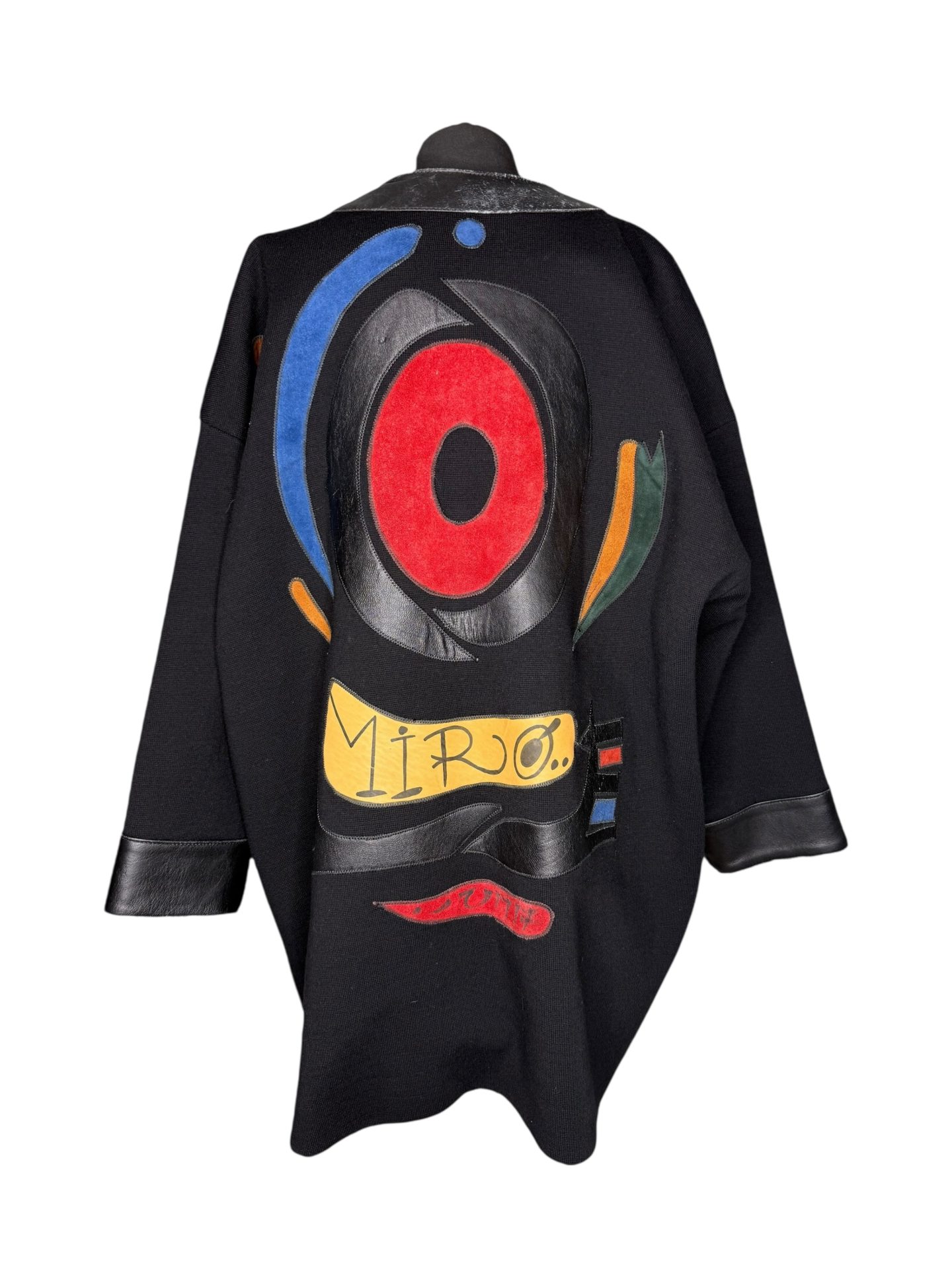 1980s Joan Miro Leather & Wool Patchwork Abstract Vintage Jacket