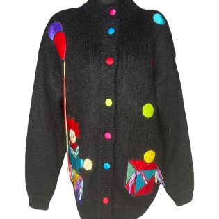 Yessica 1980s Clown Applique Mohair Vintage Cardi Coat
