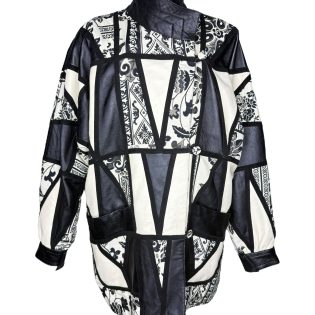 Monochrome Geometric Patchwork Leather Jacket