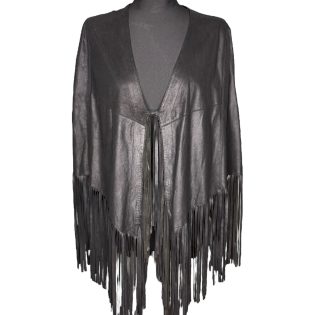 Black Leather Fringed Cape
