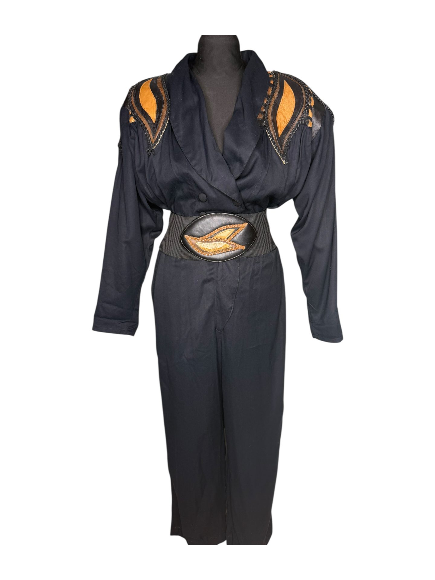 Mocel Exclusive Notre Dame Paris 1990's Vintage Leather Appliqué Jumpsuit - Image 2