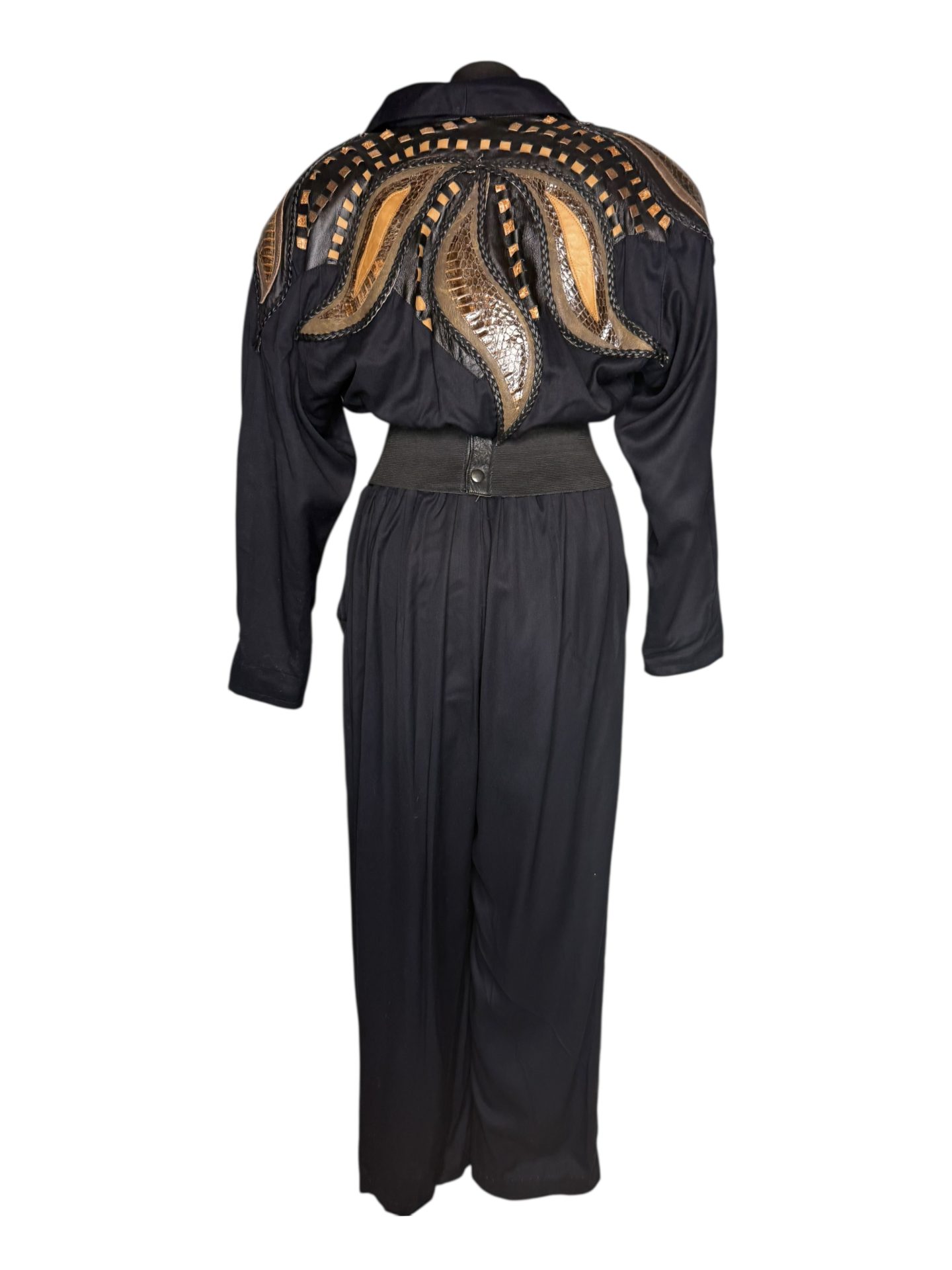 Mocel Exclusive Notre Dame Paris 1990's Vintage Leather Appliqué Jumpsuit - Image 3