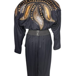 Mocel Exclusive Notre Dame Paris 1990's Vintage Leather Appliqué Jumpsuit