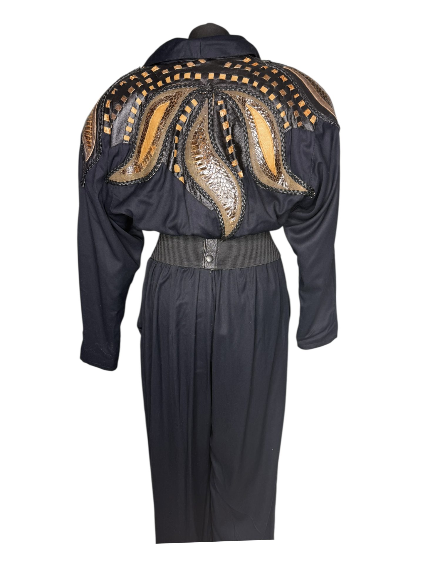 Mocel Exclusive Notre Dame Paris 1990's Vintage Leather Appliqué Jumpsuit