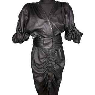 1980s Black & Silver Studded Leather Dress