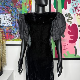 Puffed Sleeve Black Velvet Vintage Dress