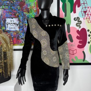 Black & Gold Velvet Mini Dress