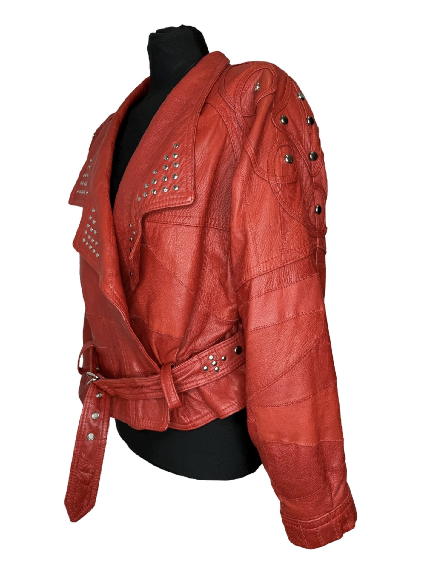 1980s Red & Silver Vintage Leather Jacket - Image 3