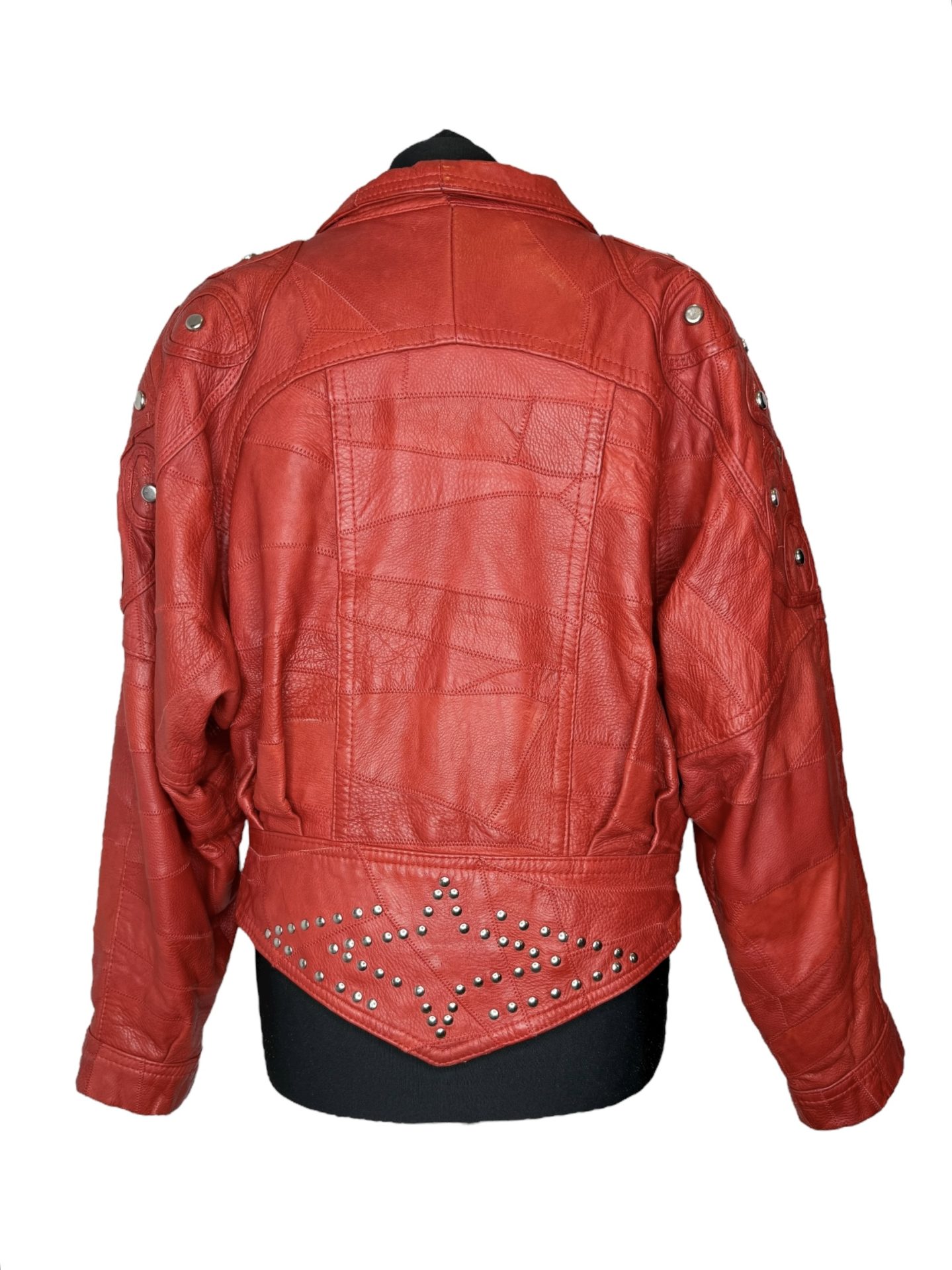 1980s Red & Silver Vintage Leather Jacket - Image 2