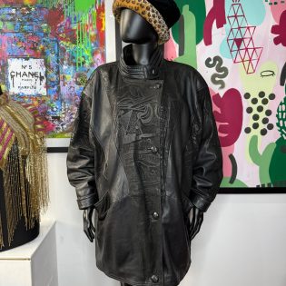 1990s High Neck Batwing Vintage Leather Jacket