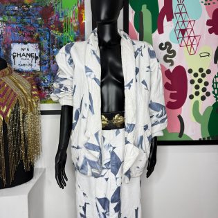 1980s White & Blue Abstract Leather Two-Piece Set