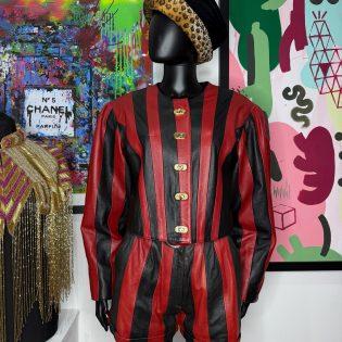 1980's Red & Black Leather Two Piece