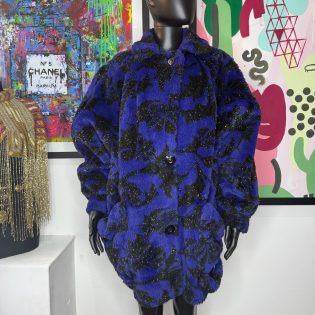 Yessica Blue Black Lurex Faux Fur Coat