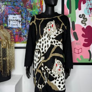 Black White Gold Leopard Vintage Jumper Dress