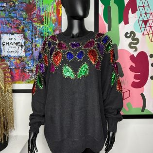 Black & Sequin Beaded Vintage Jumper