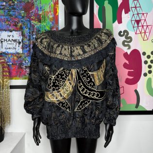 1980s Black & Gold Baroque Batwing Blouse