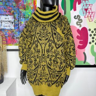 Black & Golden Batwing Baroque Vintage Jumper Dress
