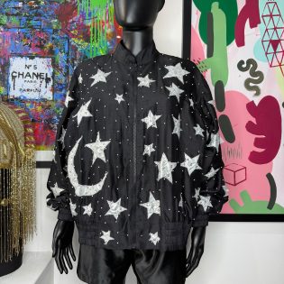 JA Resort 100% Silk Embellished Moon Star Bomber