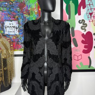Oleg Cassini Black Tie Patchwork Sequin Jacket