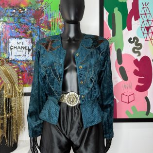 1990s Teal Patchwork Design Vintage Jacket