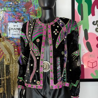 1980s Black Velvet Sequin Statement Jacket