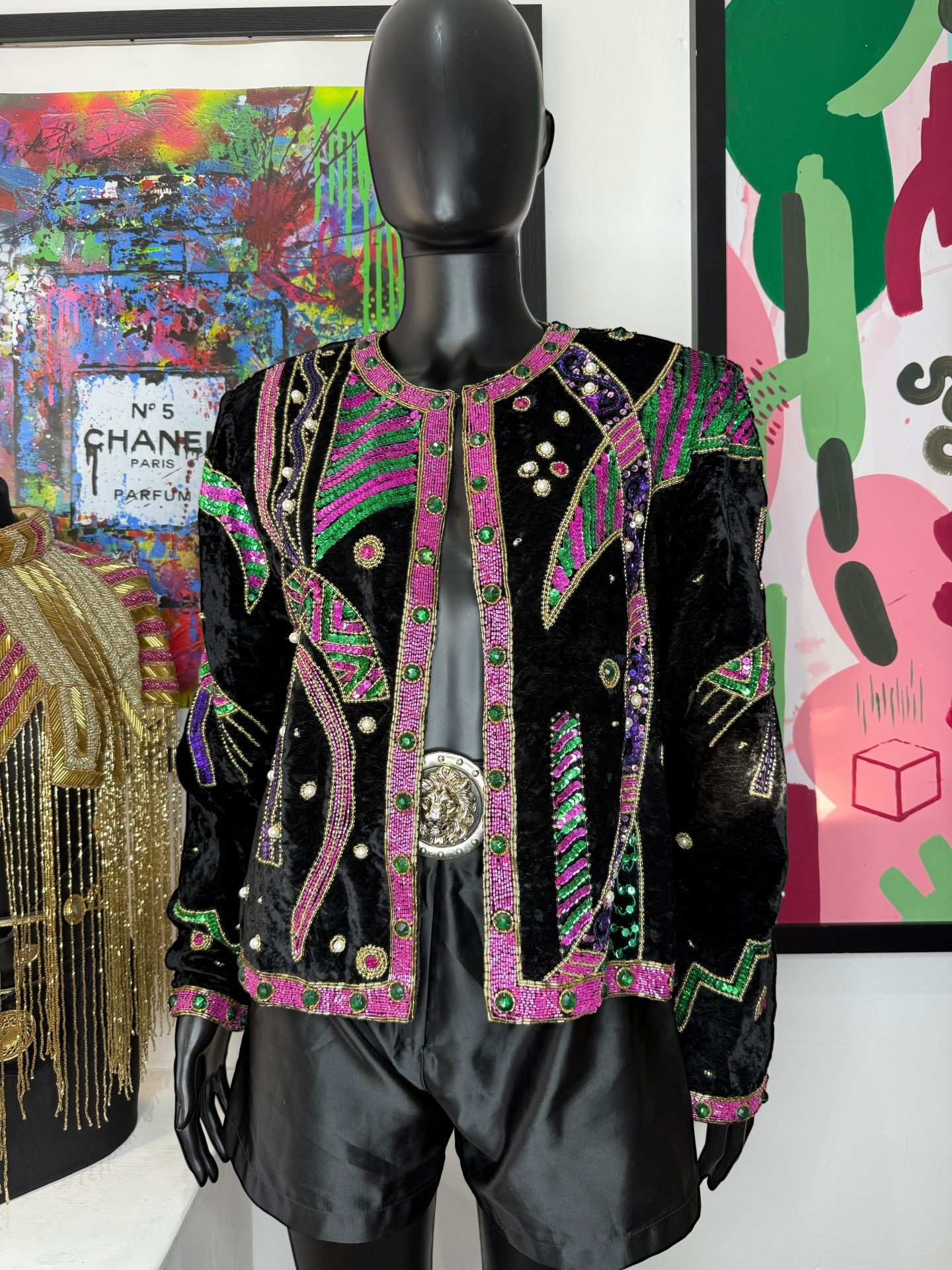 1980s Black Velvet Sequin Statement Jacket