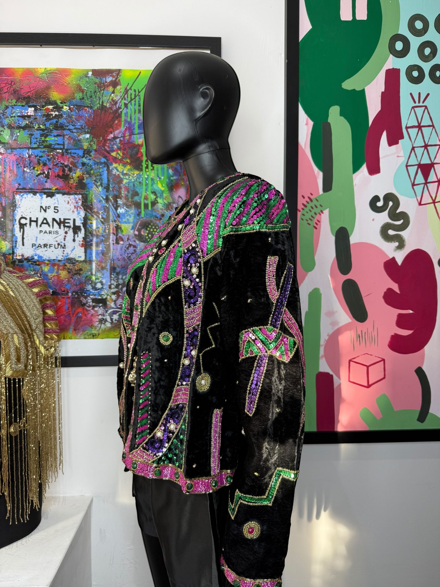 1980s Black Velvet Sequin Statement Jacket - Image 3