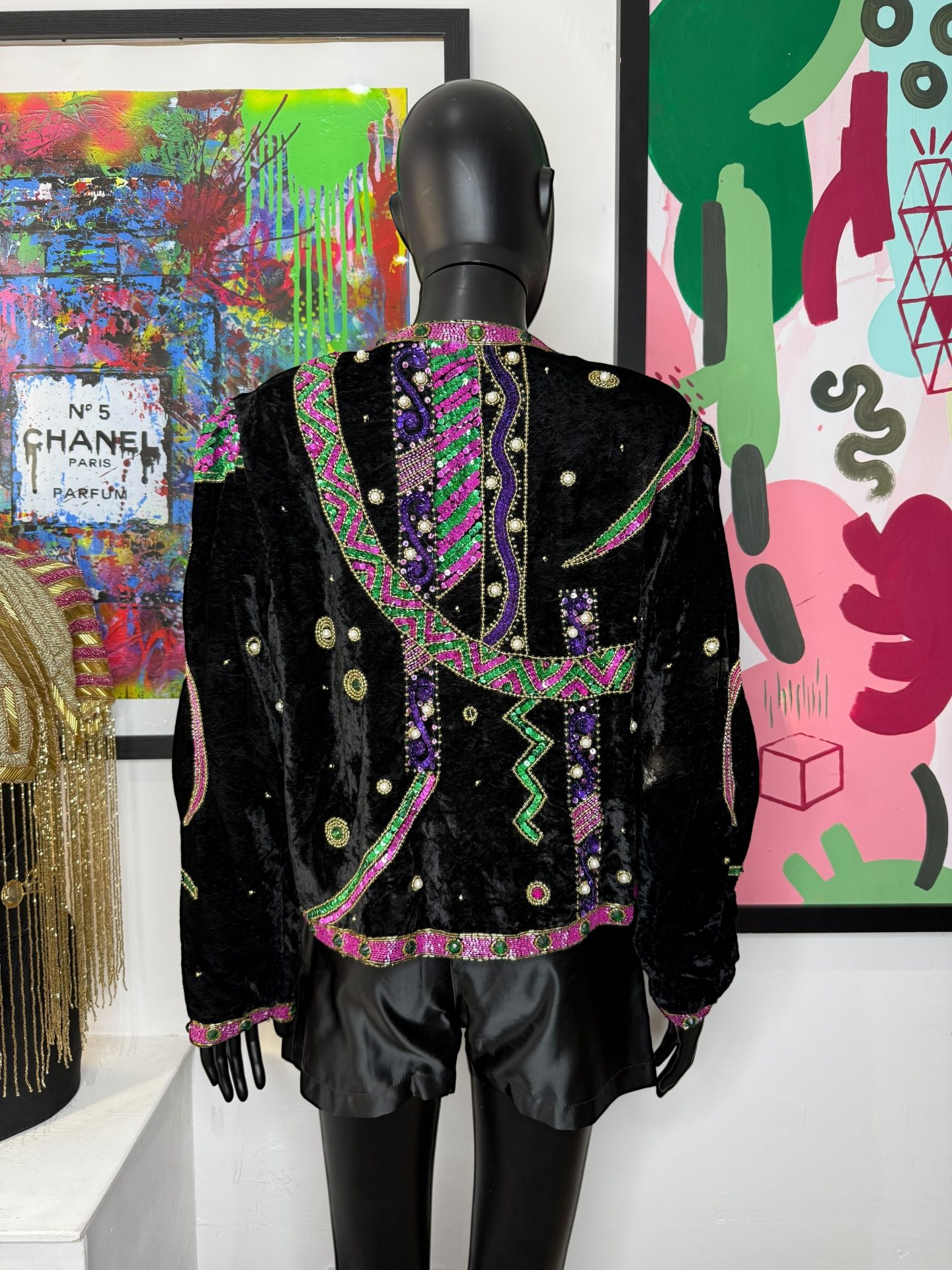 1980s Black Velvet Sequin Statement Jacket - Image 2