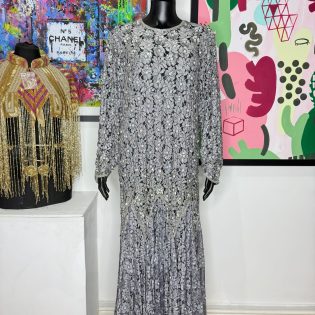 Judith Ann Creations Silver Lace Beaded & Sequin Dress