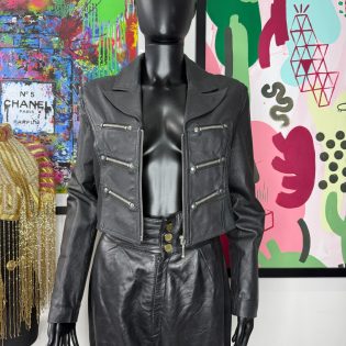 Kippie Black & Silver Leather Cropped Jacket