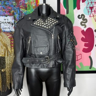 1980s Cropped Black Leather Biker Jacket
