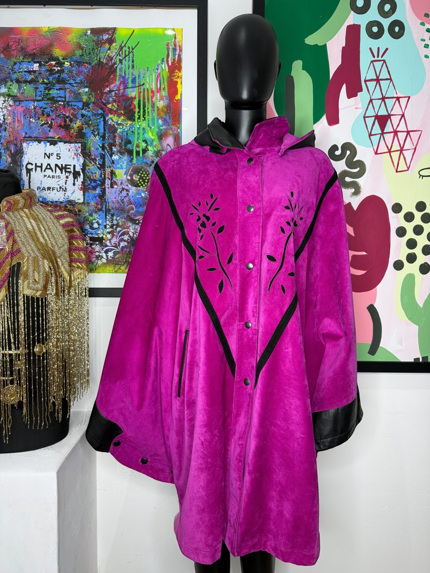 1980s Magenta Suede Cape Coat