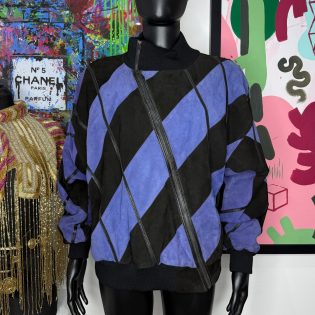 Black & Purple Suede Harlequin Bomber Jacket