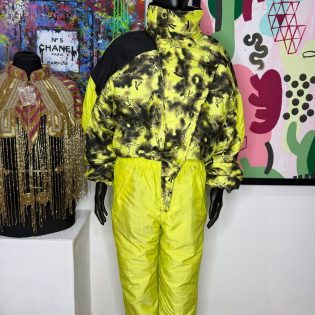 1980s Neon Yellow & Black Abstract Ski Suit